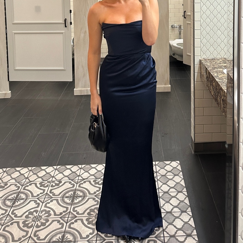 Nookie Emelie Strapless Gown in Navy Revolve Wedding Guest Dress